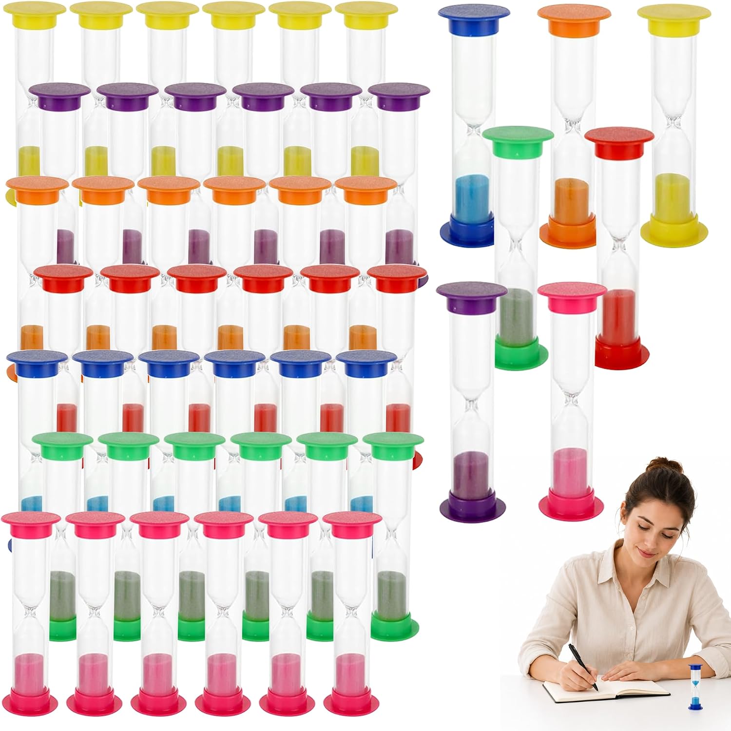 49 Pcs 1 Minute Sand Timer, Sand Timers for Classroom Minute Timer Hourglass Sandglass Clock, Plastic Colorful Sandglass Countdown Bulk Set 7 Colors for Office Kitchen Decoration Party Favors