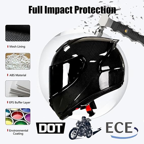 Carbon Fiber Full-Face Motorbike Helmets with Visor Portable Motorcycle Full Face Helmet ECEDOT Approved Unisex Adult Motocross Helmets Multiple Ventilation Openings