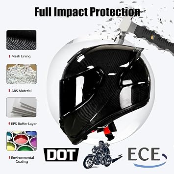 Carbon Fiber Full-Face Motorbike Helmets with Visor Portable Motorcycle Full Face Helmet ECEDOT Approved Unisex Adult Motocross Helmets Multiple Ventilation Openings