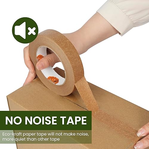 Miniatura 4 de TAPEBEAR Cinta de papel kraft estrecha 6 rollos de 1 pulgada x 164 pies, cinta de embalaje marrón ecológica reciclable para marcos de fotos,