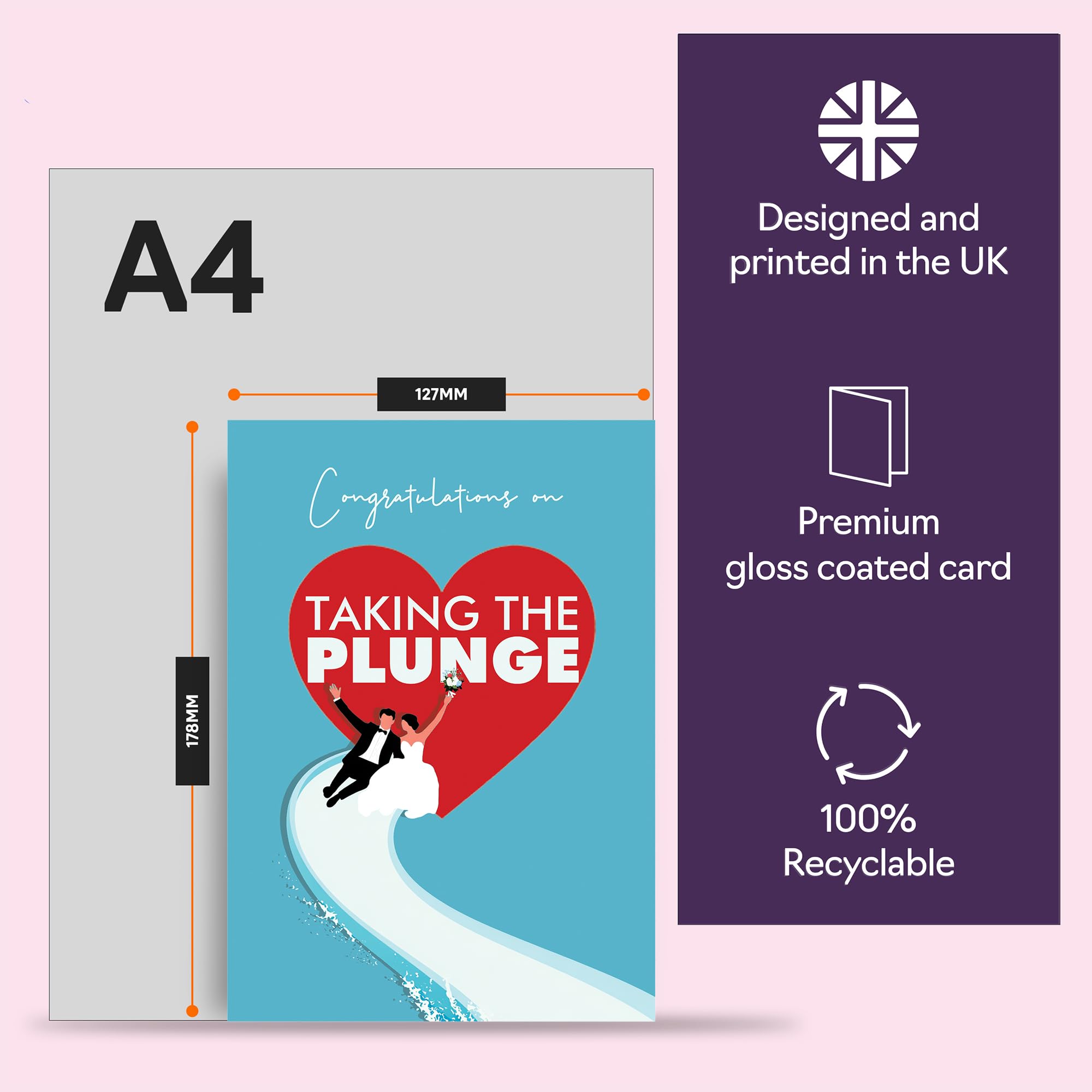 Hochzeitskarten für Braut und Bräutigam – Glückwunsch zum Taking the Plunge – Happy Wedding Day Karte, Congrats Well Done Just Married, A5 Hochzeits-Grußkarten für Paare