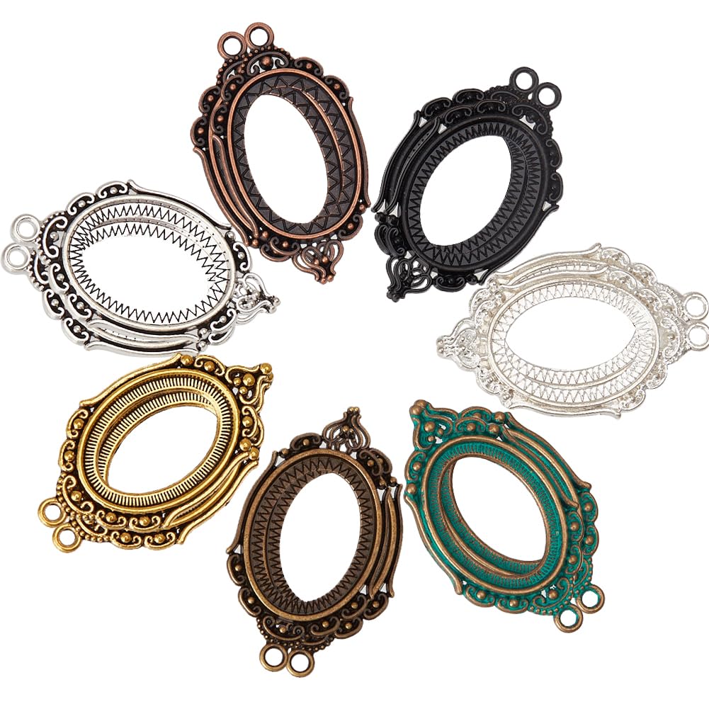 SUNNYCLUE28Pcs Mini Photo Frame Charm Oval Charms Mixed Color Alloy Tray Blanks Settings Bouquet Vintage Picture Frames Charm for Jewelry Making Charms Bridal Wedding Brides Graduation Photos Craft