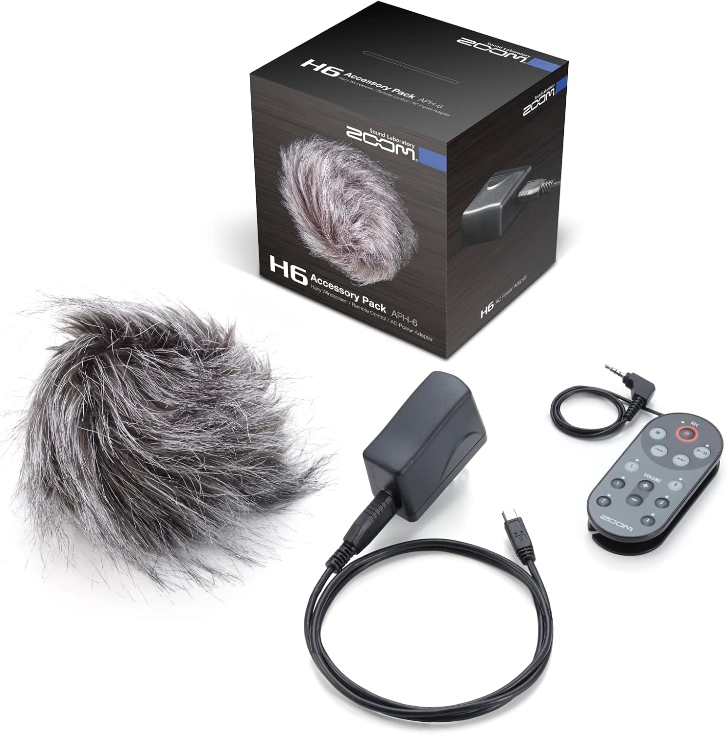 Zoom APH-6 Accessory Package for H6 Portable Recorder, Includes Remote Control with Extension Cable, USB AC Adapter, and Hairy Windscreen
