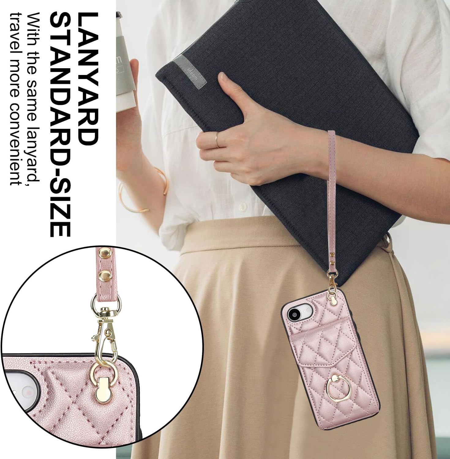 Phone Case for iPhone 16e/SE 2025/SE 4 Wallet Cover with Tempered Glass Screen Protector and Ring RFID Blocking Card Holder Cell i Phone16e i16e 16 e SE4 4th Generation 16eCase Women Girls Rose Gold