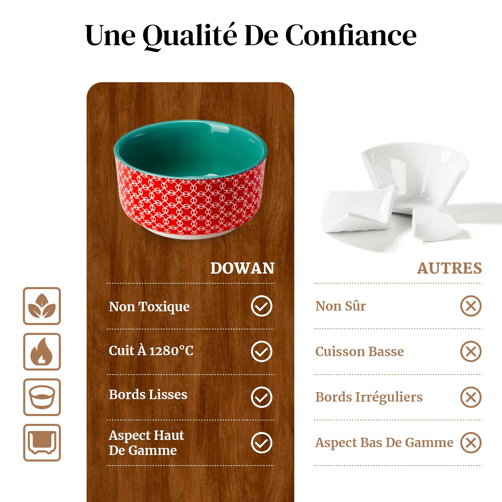 DOWAN Lot de 6 ramequins à crème brûlée - En porcelaine - 120 ml - Passe au four à soufflé - Passe au four, au micro-ondes et au lave-vaisselle - Diamètre : 9 cm - Multicolore