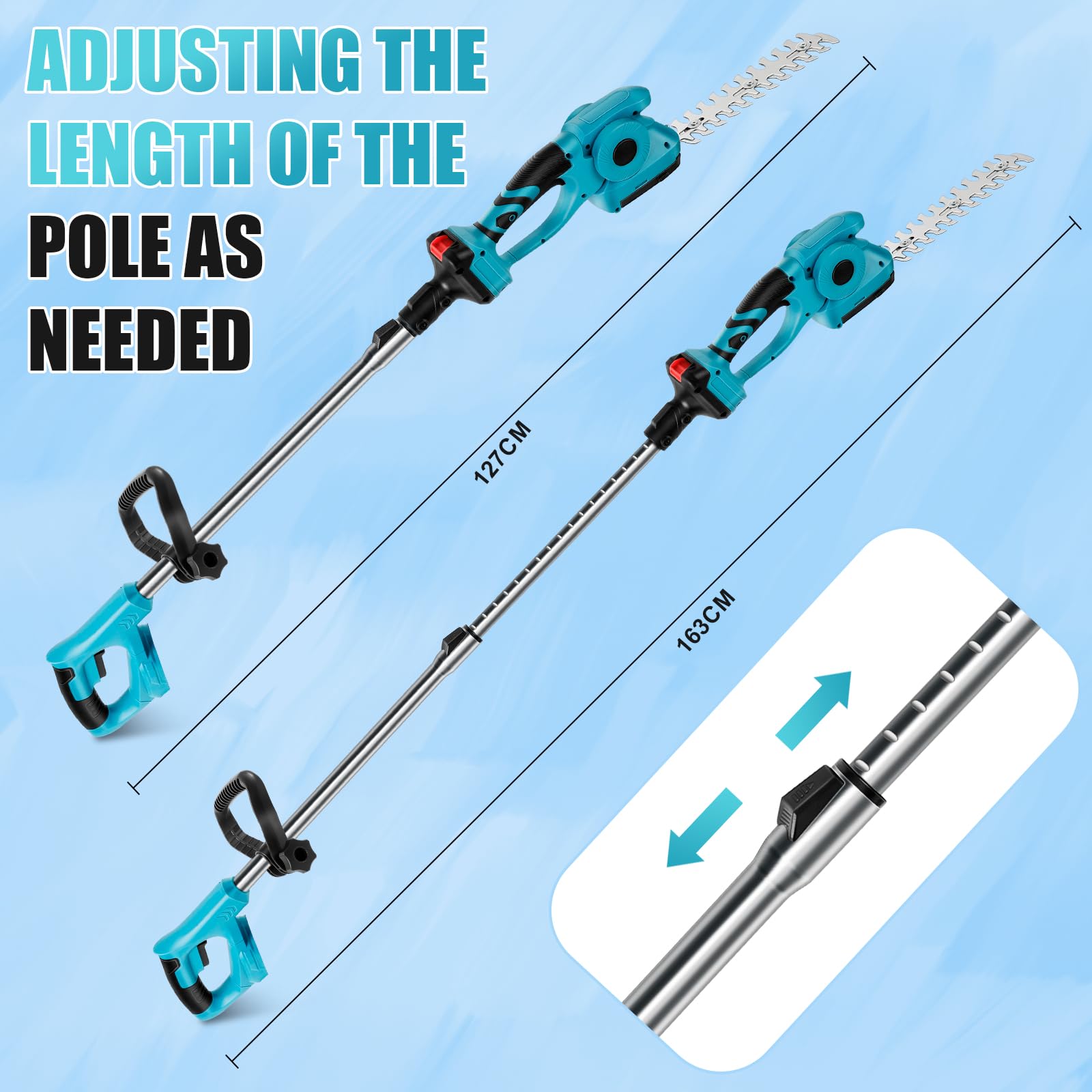 3 en 1 cortasetos telescópicos inalámbricos compatibles con Makita 18 V, tijeras de césped y arbustos, cuchillas de 220 mm y 130 mm cabeza inclinable 90 ° (sin batería)