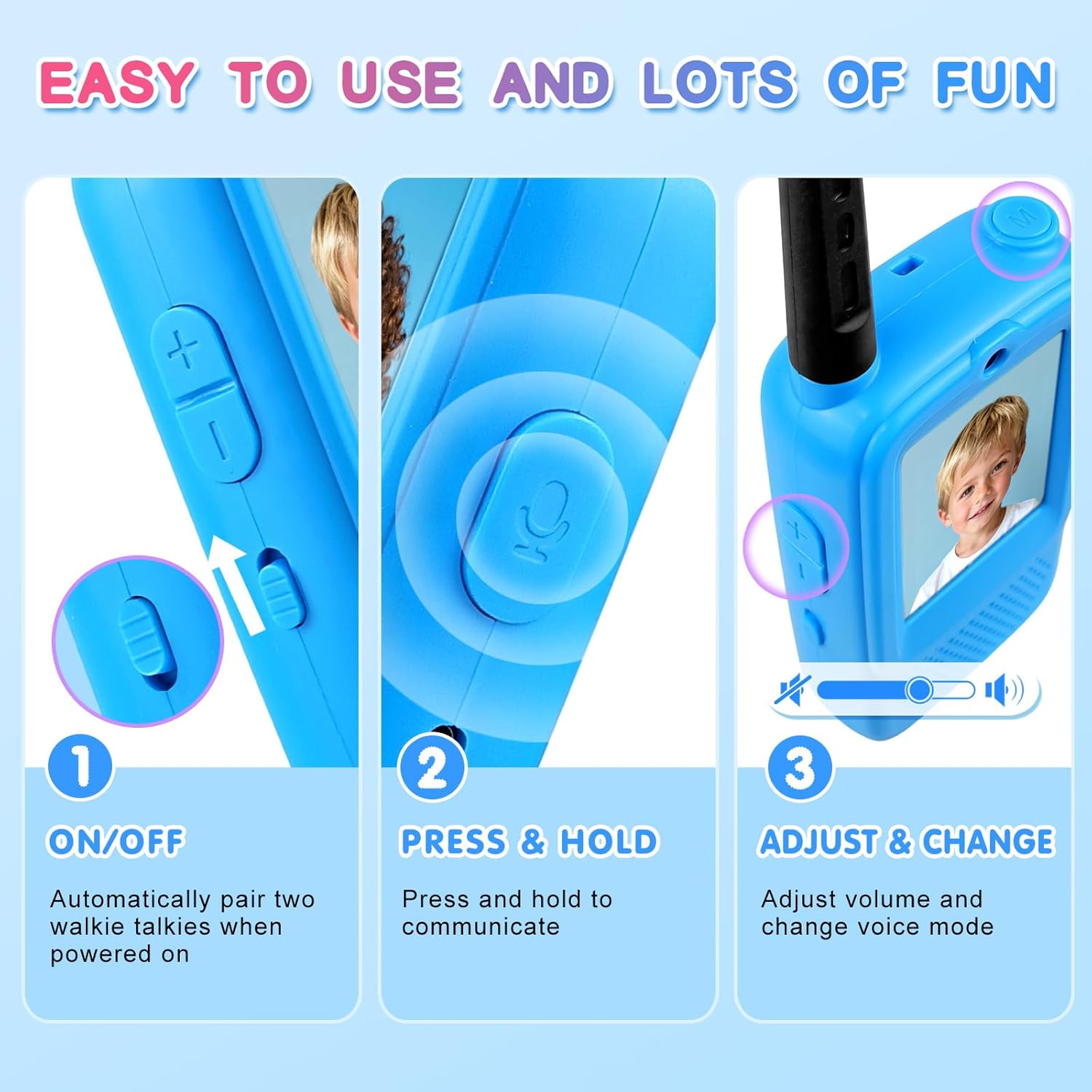 Video Walkie Talkies for Kids, 2 Pack Rechargeable Video Kids Walkies Talkies with Voice Changer, Long Range 2 Way Radios Toys for Outdoor Adventure Camping Hiking Birthday for Boys Girls Ages 3-12