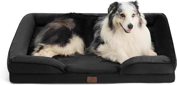 Bedsure XL Large Dog Bed Sofa - Washable Orthopedic Dog Couch, 106x80cm | Waterproof Inner Liner, Removable Flannel Cover, Dog Pillow with U-Shape Bolster, Black Squre Pet Bed