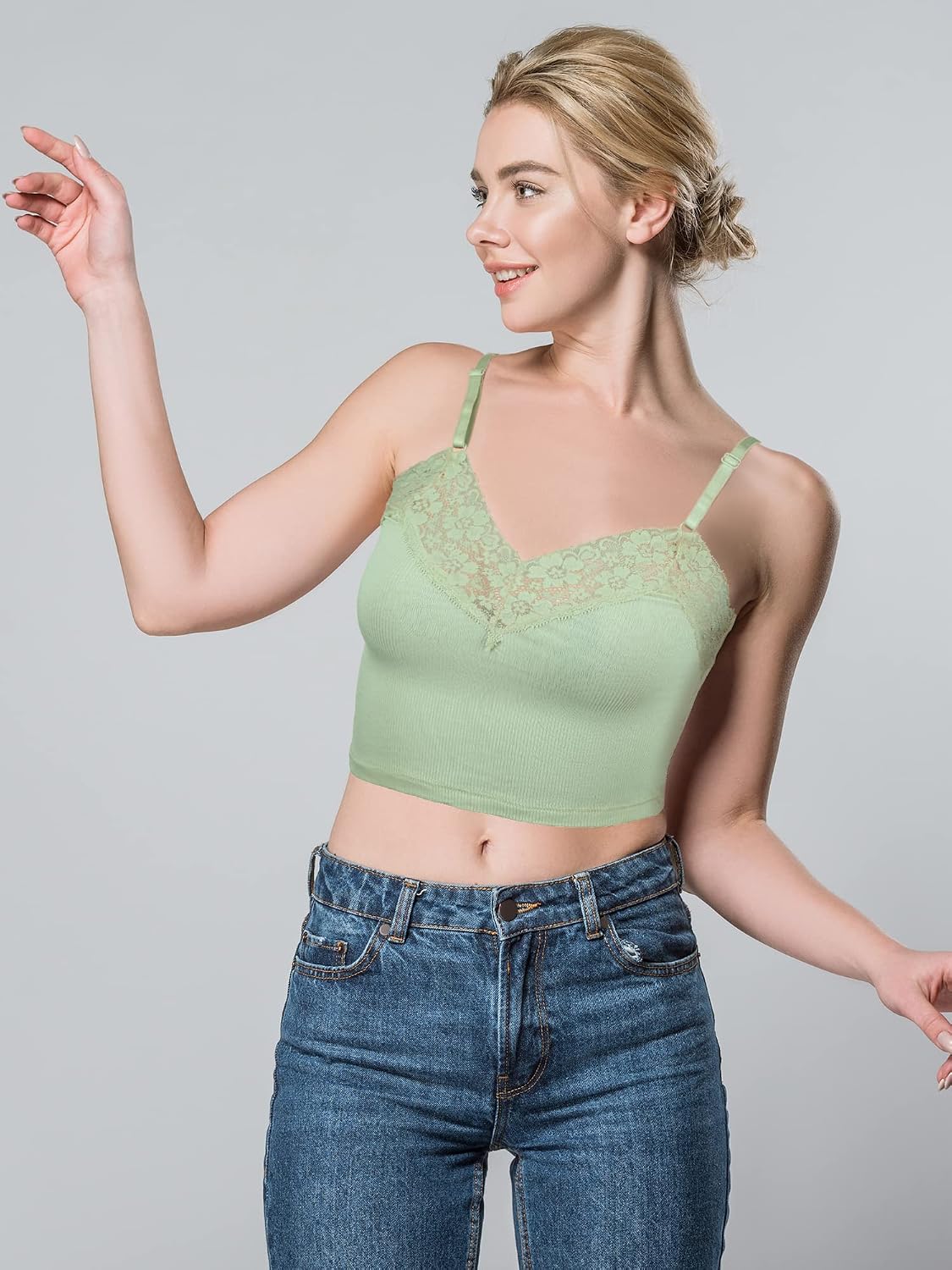 Bencailor 4 Pcs Women Lace Bralette Cami Crop Tops Tank Half Camisole Bra Adjustable Spaghetti Strap