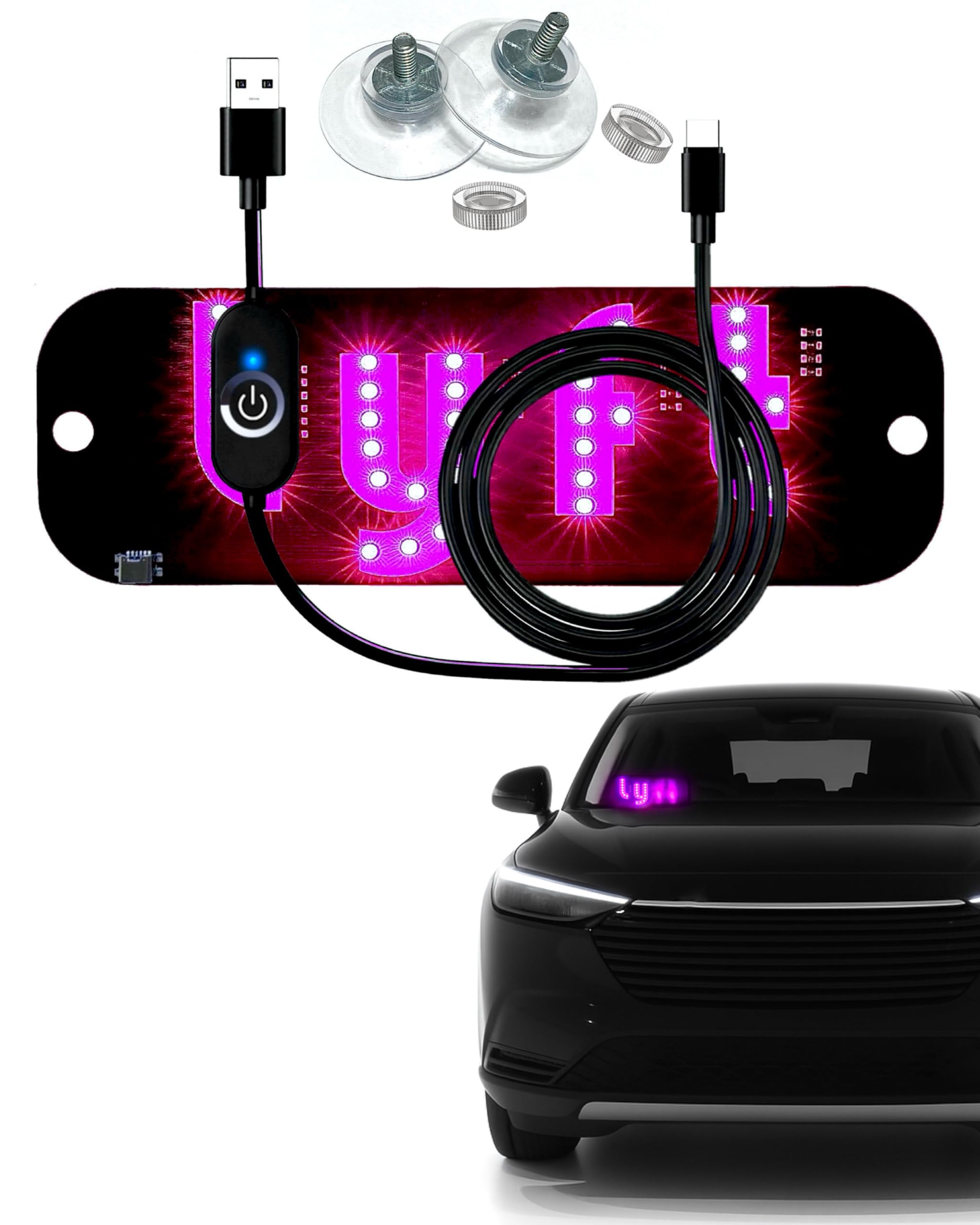 led light sign for car windshield lift amp signs gifts for rideshare drivers accessories - upgraded connector and adjustable brightness (pink)