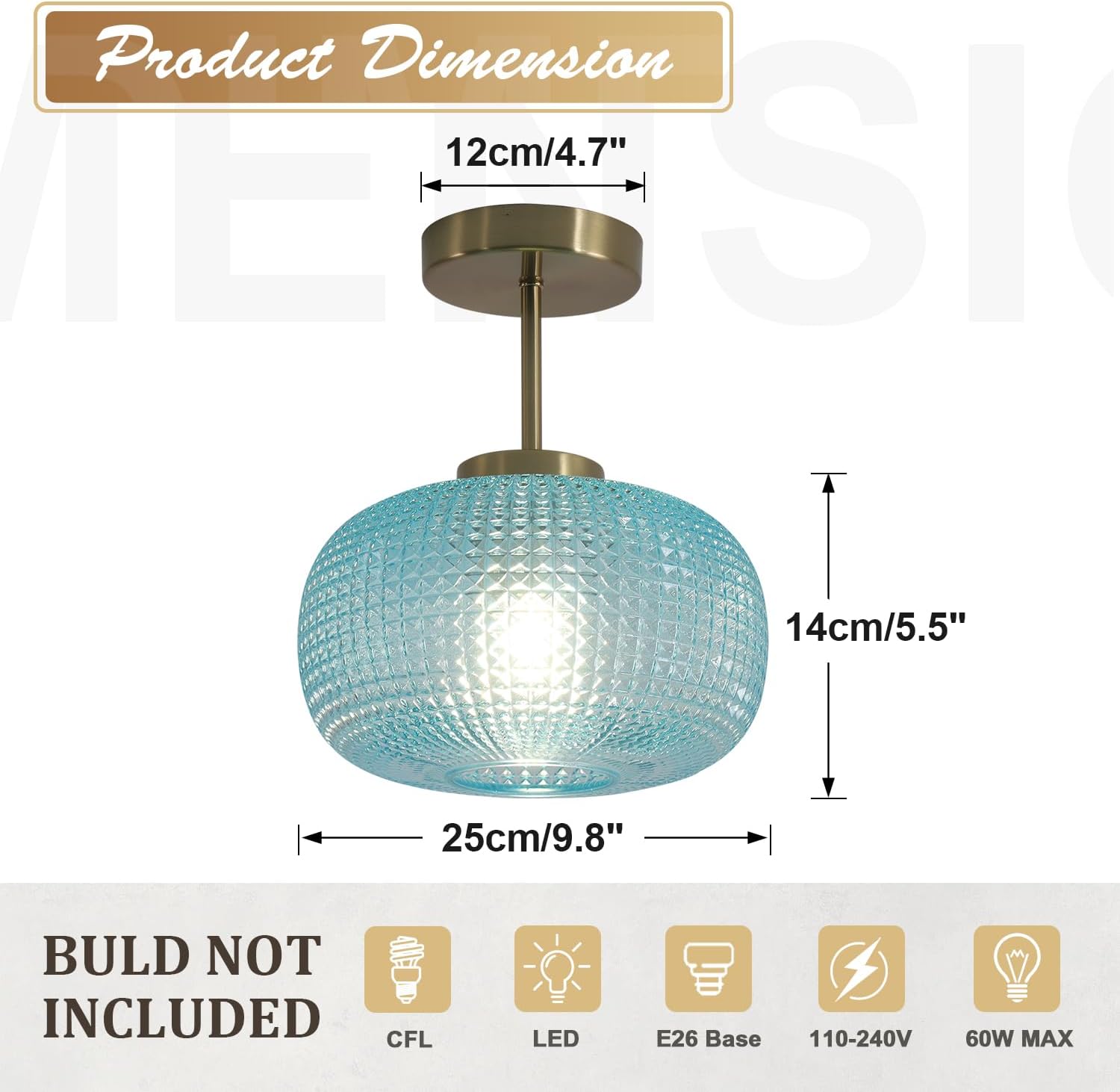 Antique Brass Semi Flush Mount Ceiling Light Blue Glass Flush Ceiling Light Fixture Vintage Brushed Gold Hallway Light Porch Ceiling Light Fixtures Globe Close to Ceiling Light MCL30C