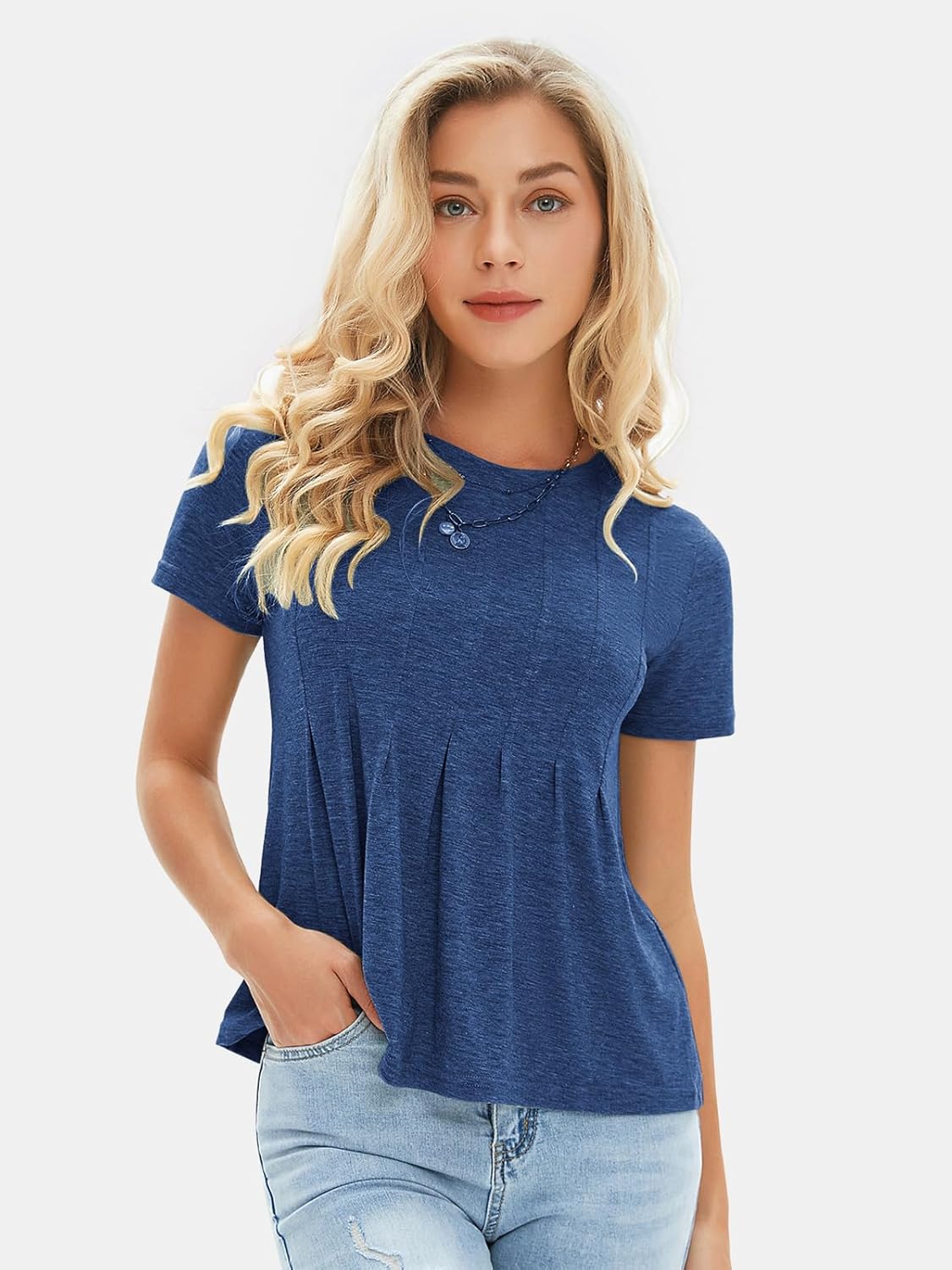 EXLURA Womens Summer Cute Crop Tops Short Sleeve Pleated Tshirts Crewneck Business Trendy Blouse Beach Vacation Outfits 2026 - Image 2