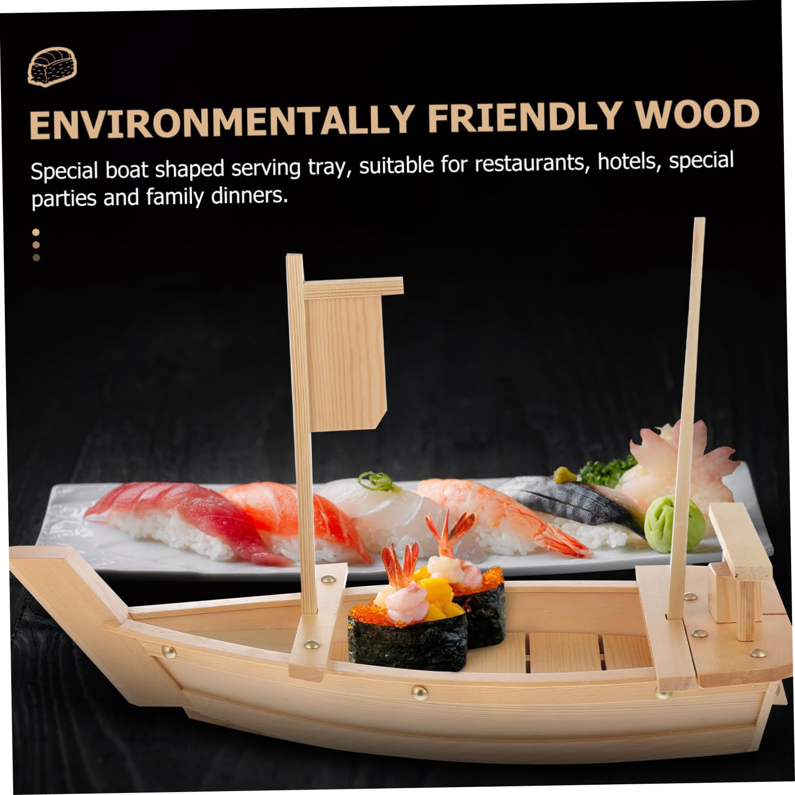 ULTECHNOVO Plateau de Service à Sushis en Bois, Bateau Stylé pour Desserts