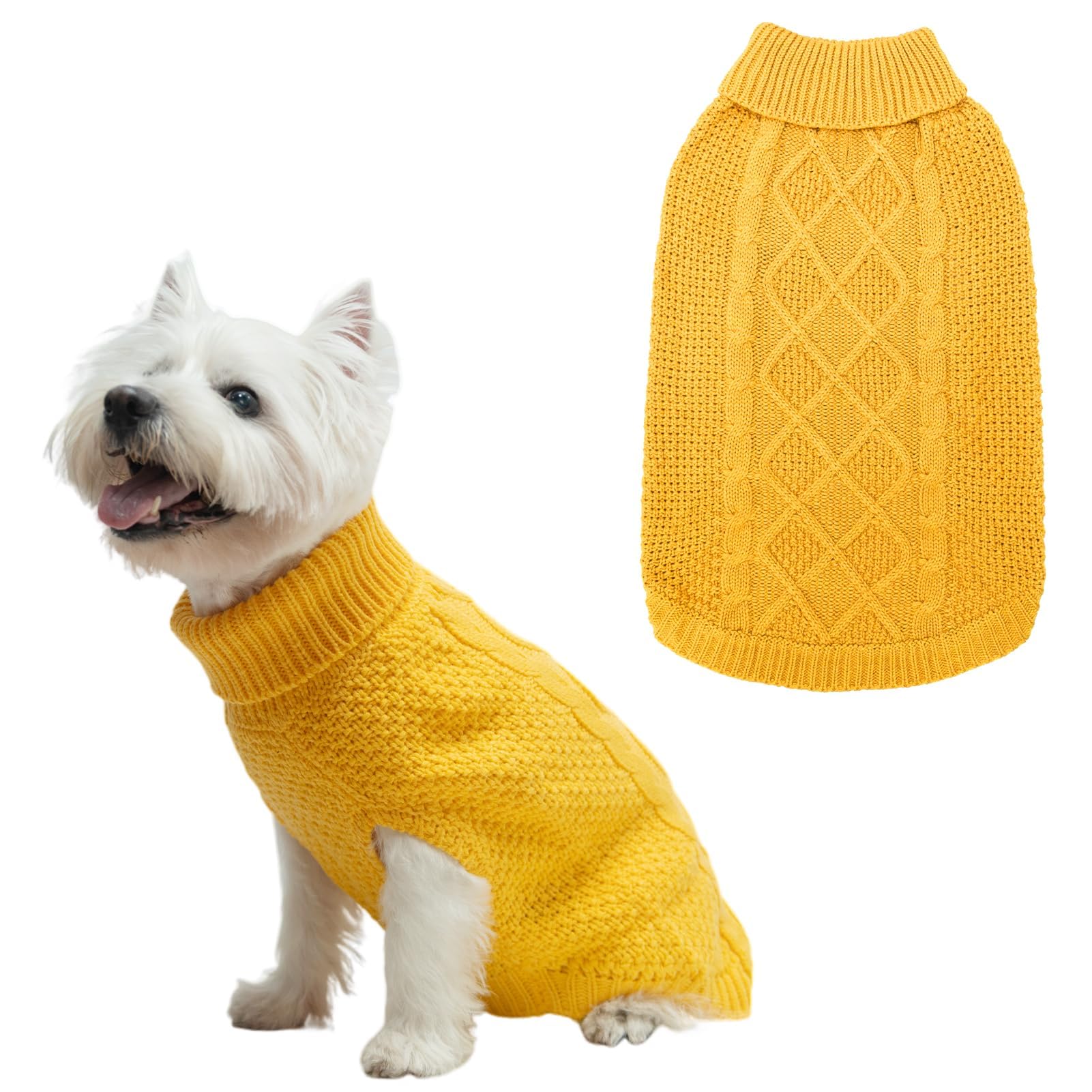 Mihachi Turtleneck Dog Sweater - Winter Coat Apparel Classic Cable Knit Clothes with Leash Hole for Cold Weather, Ideal Gift for Pet in New Year