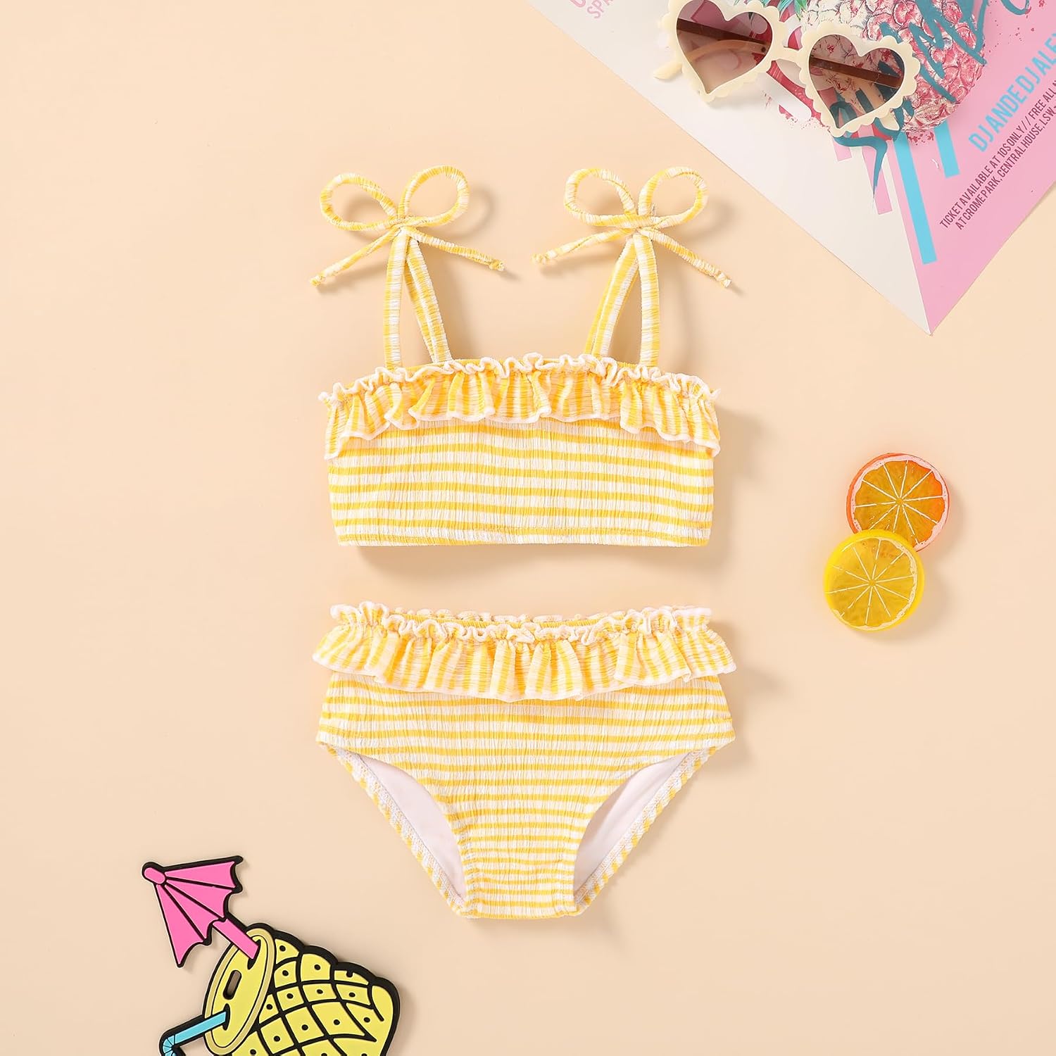 YOUNGER TREE Toddler Swimsuit Girl Two Piece Bathing Suit Ruffle Adjustable Straps Bikini Set Baby Summer Beach Swimwear