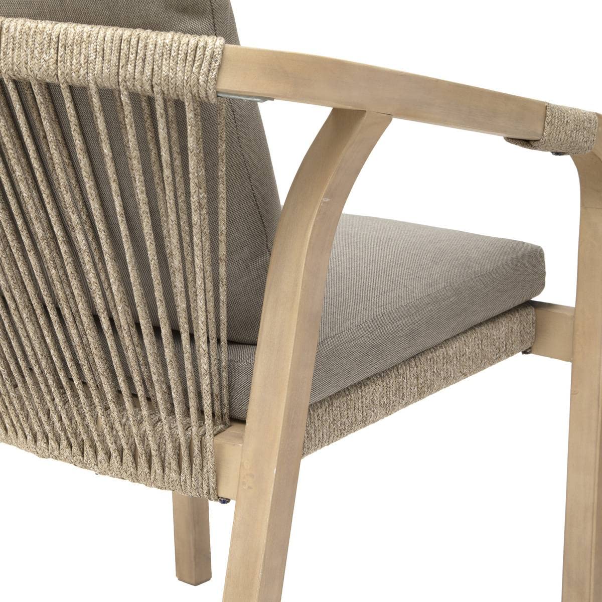 Hespéride - Fauteuil de Jardin Papouasie Taupe et Acacia Coussins Déperlants Déhoussables - Mobilier d'Aménagement pour Jardin, Terrasse, Balcon