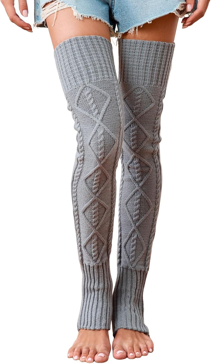 Leoparts Women's Extra Long Stirrup Leg Warmers Winter Knitted Over Knee Thigh High Footless Socks