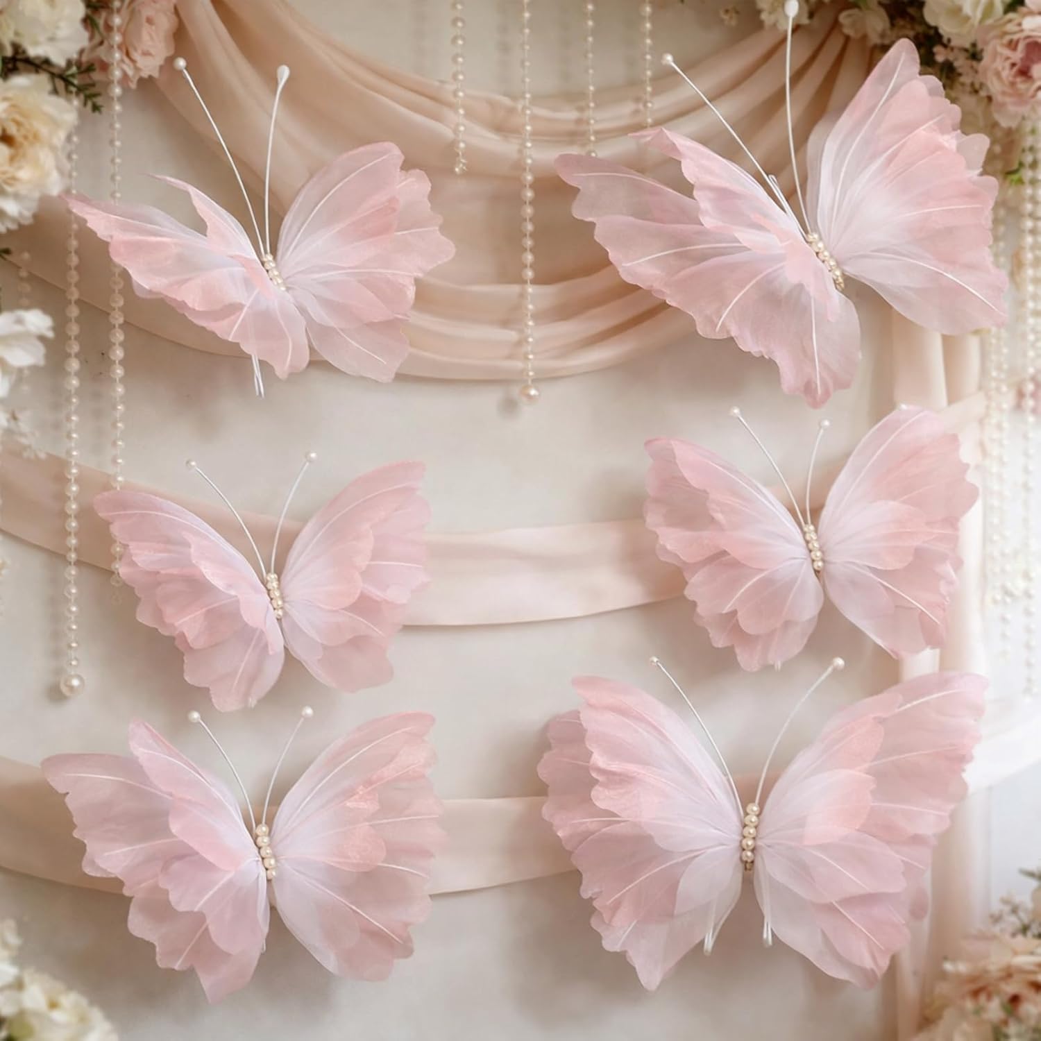 Geelin 6 Pcs Large Gradient Pink Butterfly Decorations Mariposas Grandes para Decoracion Big Butterfly Party Decor 20 Inch 12 Inch 3D Silk Butterflies for Baby Shower Birthday Party Wedding Decor