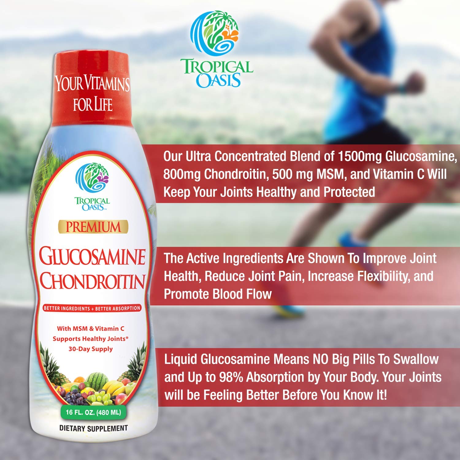 Tropical Oasis–Premium Liquid Glucosamine Chondroitin & MSM- Liquid Joint Support Formula 1500mg Glucosamine, 800mg Chondroitin, & 500mg MSM - 16 Fl Oz — Amazon image 3