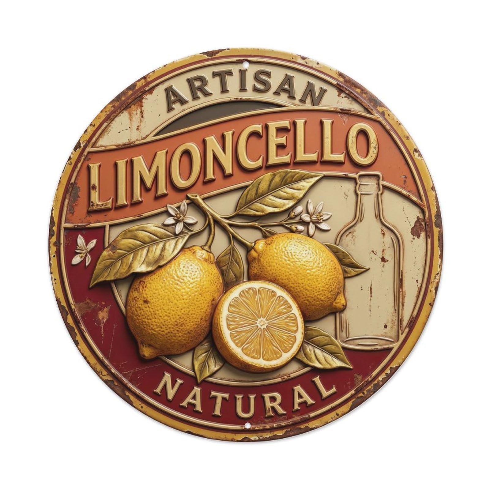 Artisan Limoncello Relief Sign Metal Tin Sign Plaque Wall Decor for Cafe, Club, Garden Round Metal Poster 8x8Inch