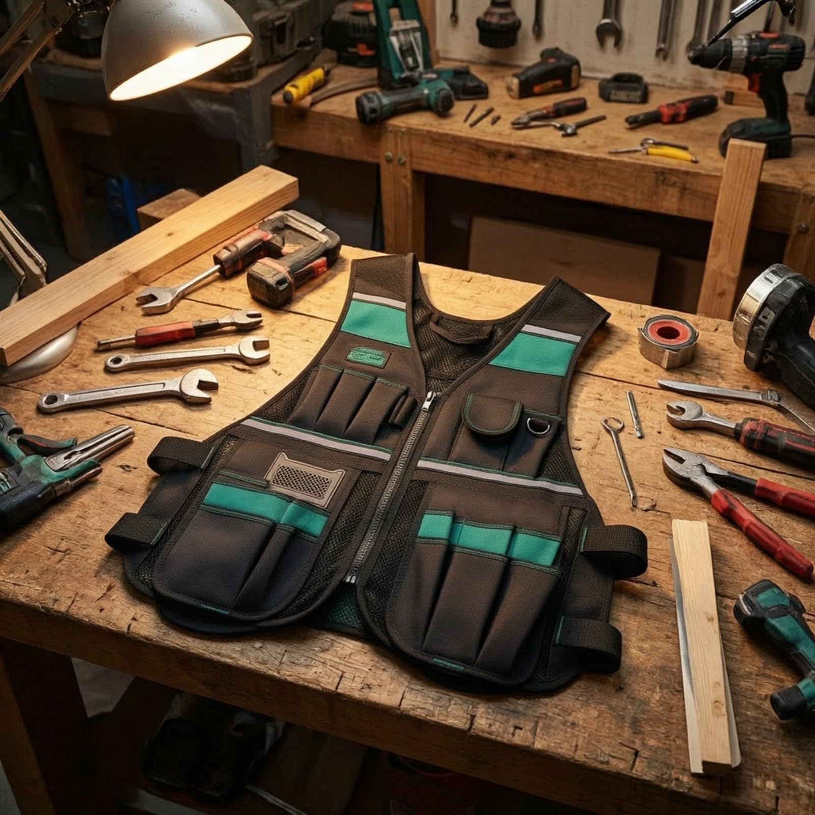 Gilet da Lavoro Durevole Abbigliamento Inserti in Re Traspiran, a Mani Libere, Gilet con Organizer per Piccole Parti, Cantiere, Officina, Manuntori, Stile A