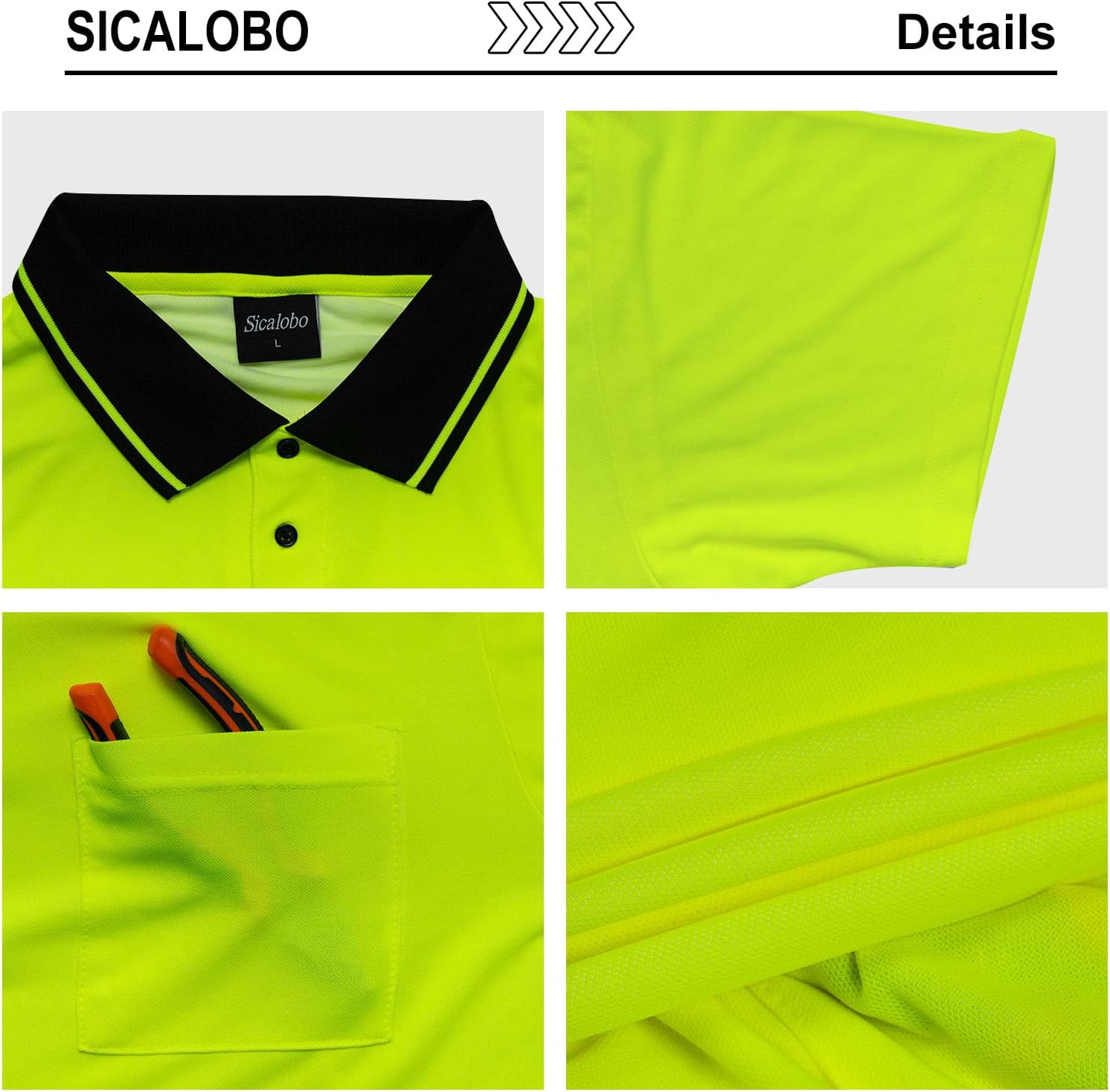 High Vis Safety Polo Shirts for Men,Hi Vis Fluorescent Short Sleeve Tee,Moisture Wicking Work Shirt,3 Pack - Image 5
