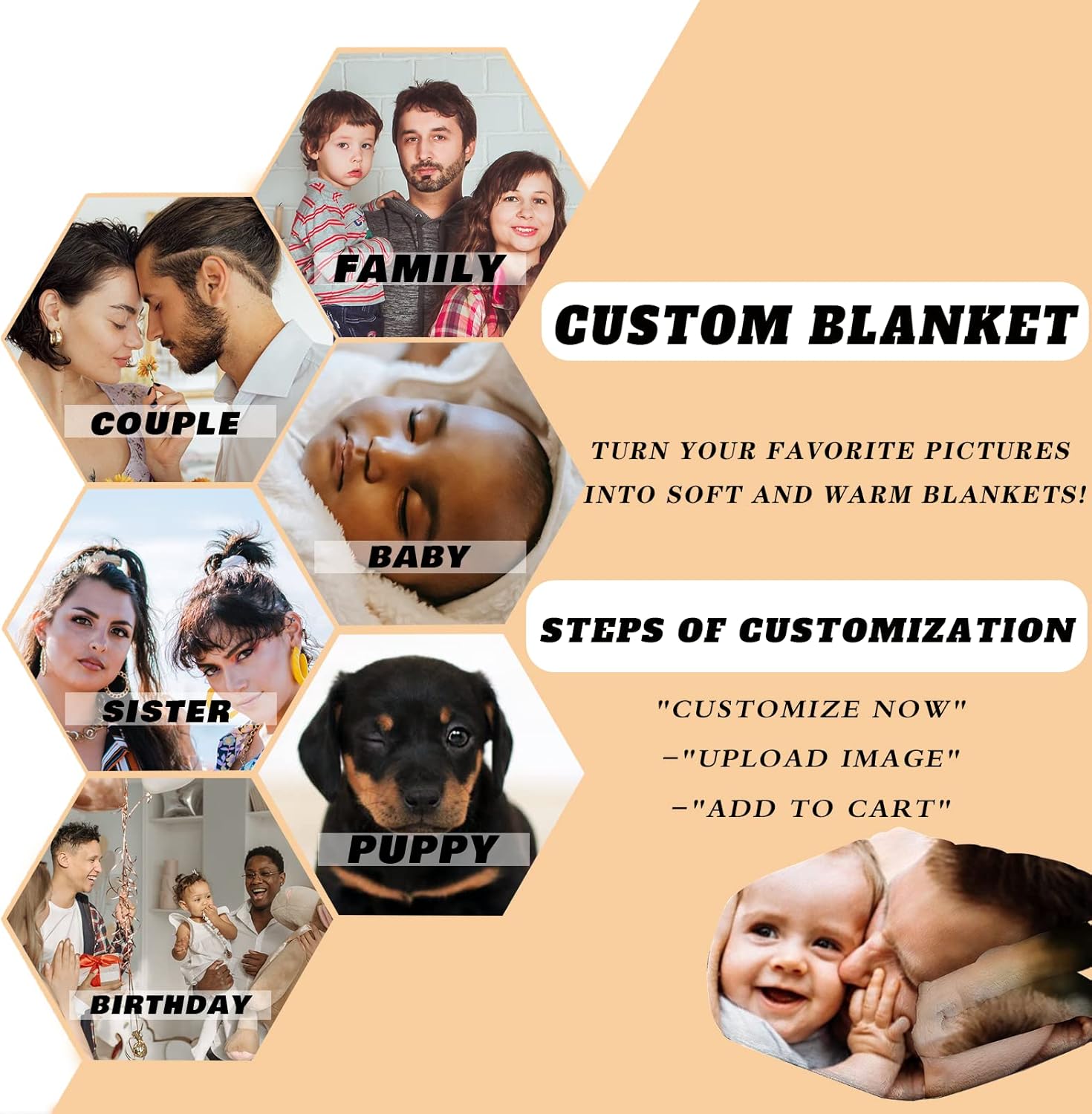 Customized Throw Blankets with Picture and Text Personalized Flannel Throw Blanket with Photo for Pets, Famliy, Friends, Lover on New Year Birthday Christmas Anniversary