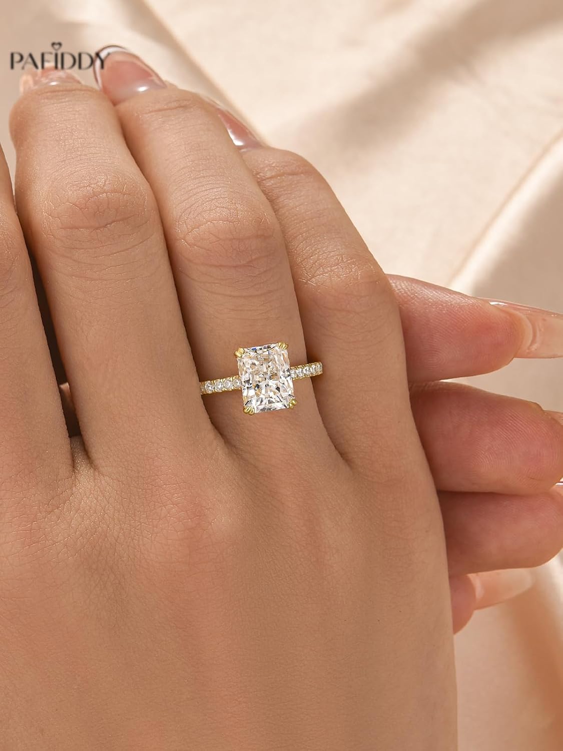 4.5 Carat Radiant Cut Lab Created Moissanite Engagement Ring for Women, D Color VVS1 Sterling Silver Promise Ring with Pavé Band - Image 3