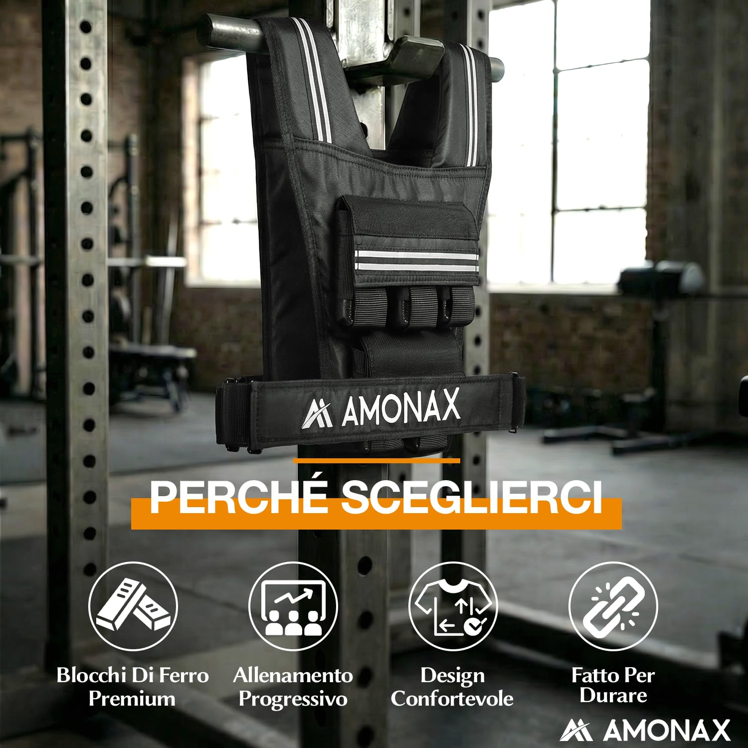 Amonax Giubbotto Zavorrato 10kg / 20kg / 30kg, Gilet Zavorrato Regolabile con Elementi Riflettenti per Uomo e Donna, per Allenamento Fitness, Camminata e Aumento della Massa Muscolare