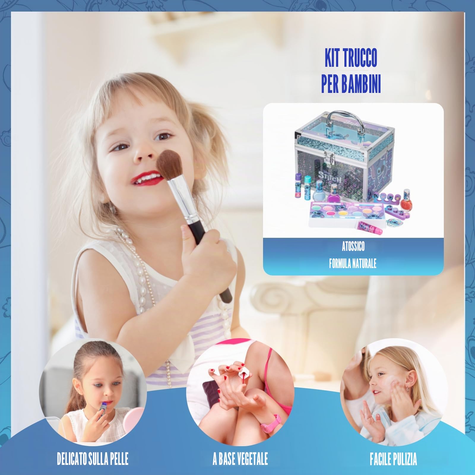 Stitch Set Trucco Bambine Gloss e Smalto con Beauty Case