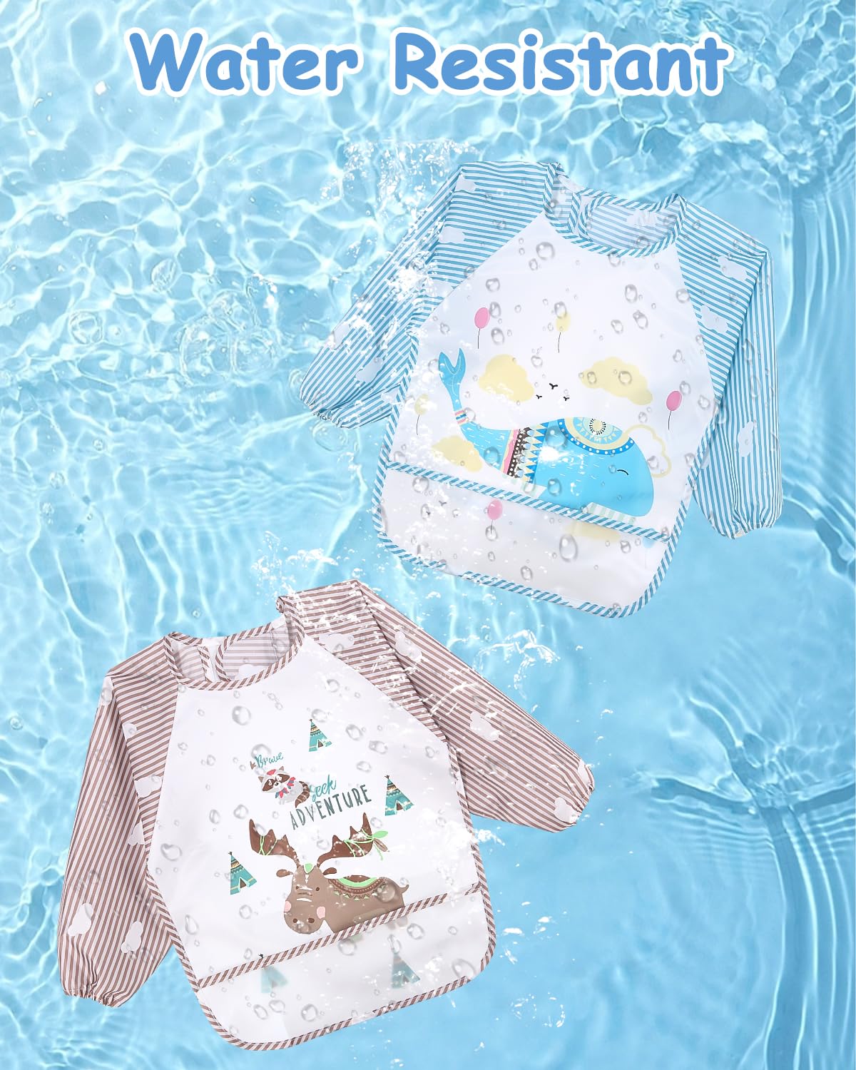 Conjunto de 5 Abero con Mangas Impermeable,Babero de Manga Larga de Bebé con Bolsillo Recoge Comida,con Mangas Impermeable Delantal de Bebé Lavables,para Pintar Artes Bebe Unisex 6 a 36 Meses