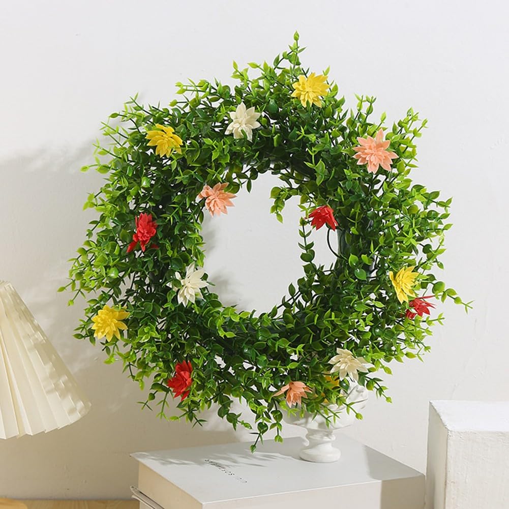 Ghirlanda artificiale, 40 cm, ghirlanda floreale primaverile con fiori selvatici in PE per porta d'ingresso, decorazione per casa e ufficio