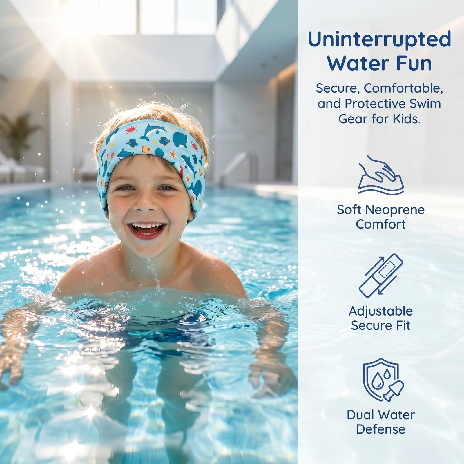 Nivofu 2PCS Neopreno Diadema de natación, 2 Pares de Tapones de Silicona, Banda Impermeable Ajustable con Protección de Orejas para Niños y Adultos, Piscina Surf Buceo Talla L