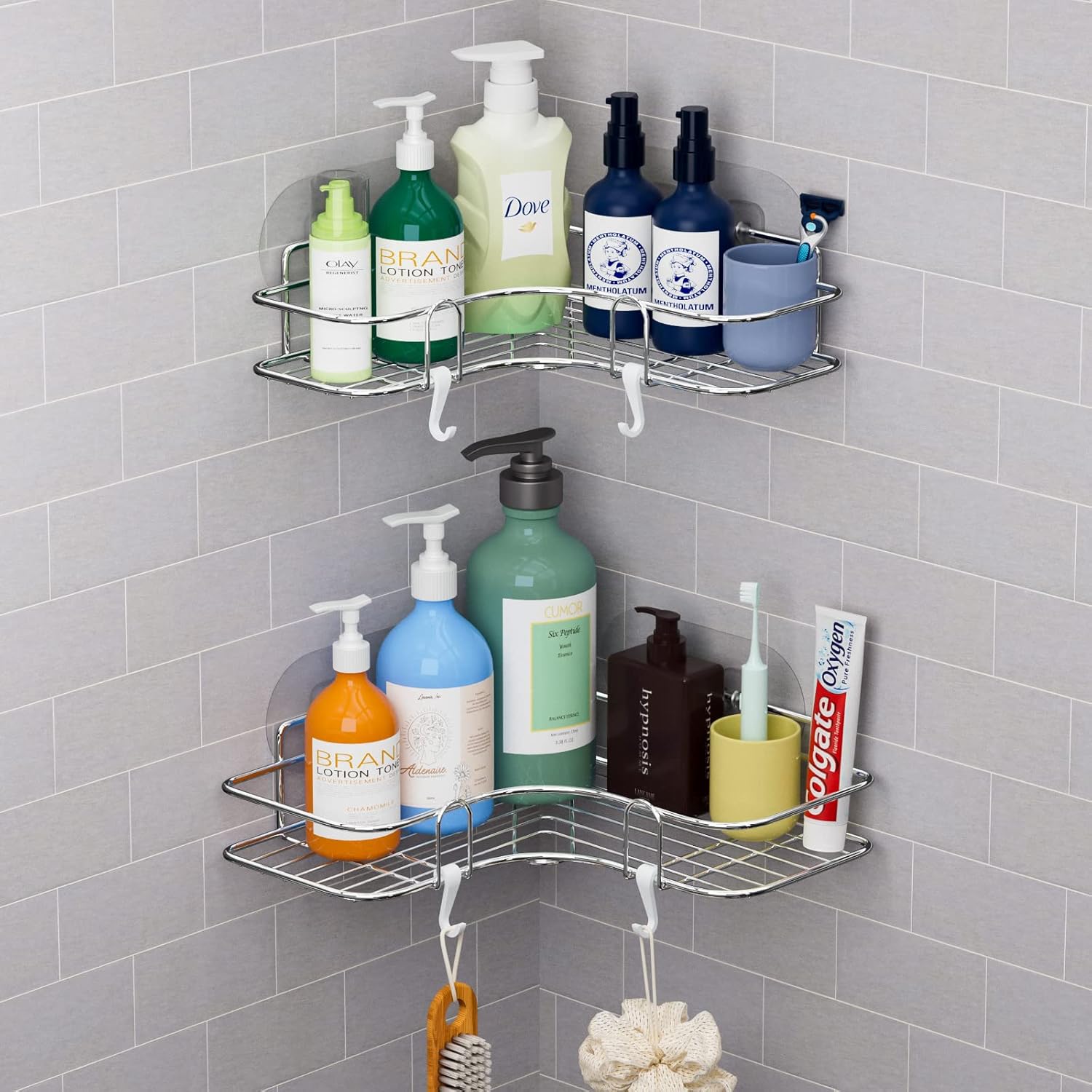 Kiemeu Corner Shower Caddy Suction Shower Shelf Corner Shower Rack