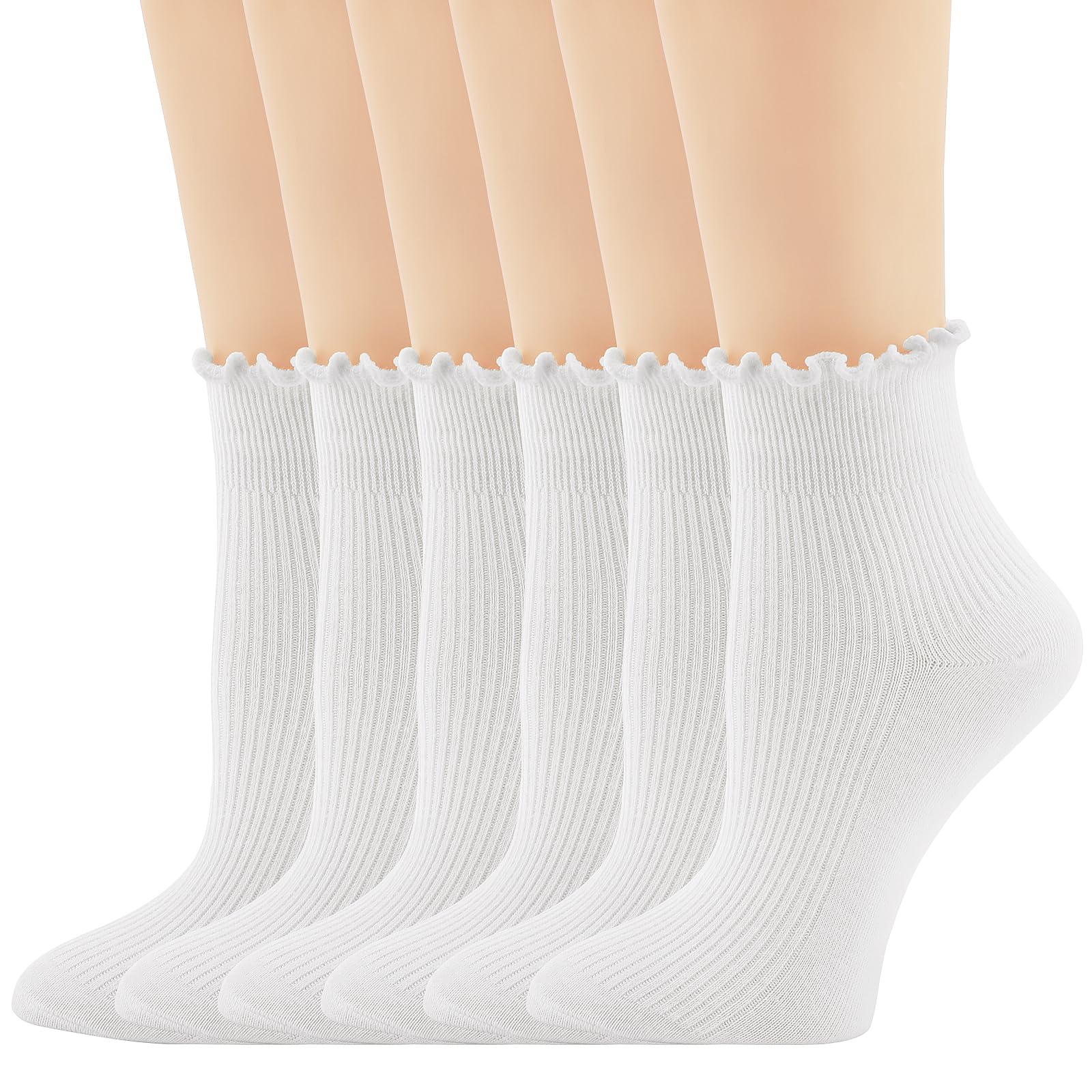 Yawlsow 6 Paar Rüschen Socken Damen,Baumwolle Söskchen mit Rüschen, Süße Bequeme Weiche Rüschensocken, Cute Ruffle Atmungsaktive Socken für Mädchen Frauen