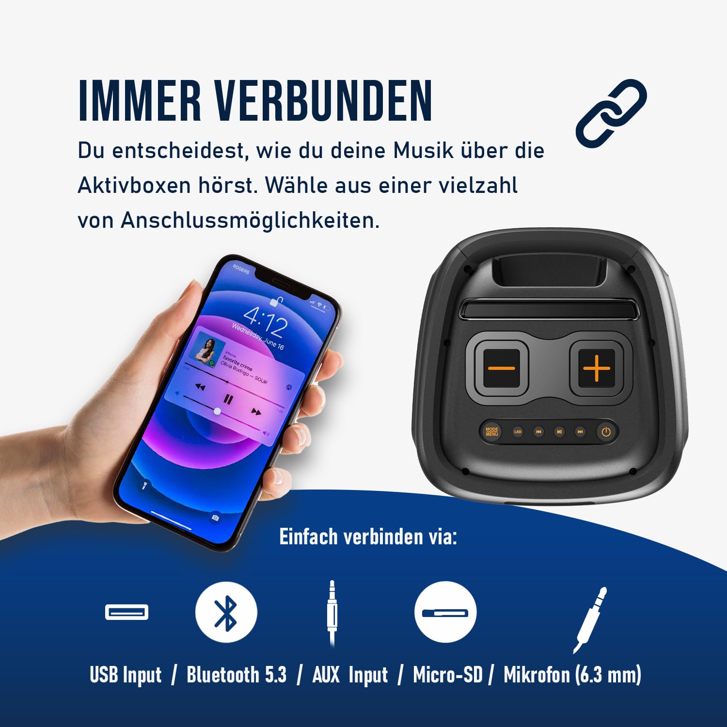 Fontastic Party-Lautsprecher Zeal - Bluetooth Lautsprecher mit USB-Wiedergabe, AUX und MicroSD - Karaoke Box mit Mikrofon und LED Leuchteffekten - tragbares Soundsystem - Schwarz (Zeal 600)