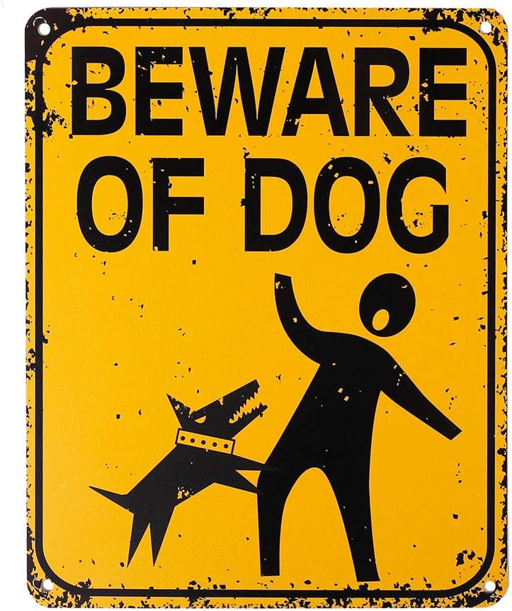 WaaHome Funny Beware of Dog Sign 8'' X 10'' Metal Beware of Dog Warning Signs for Fence House Home