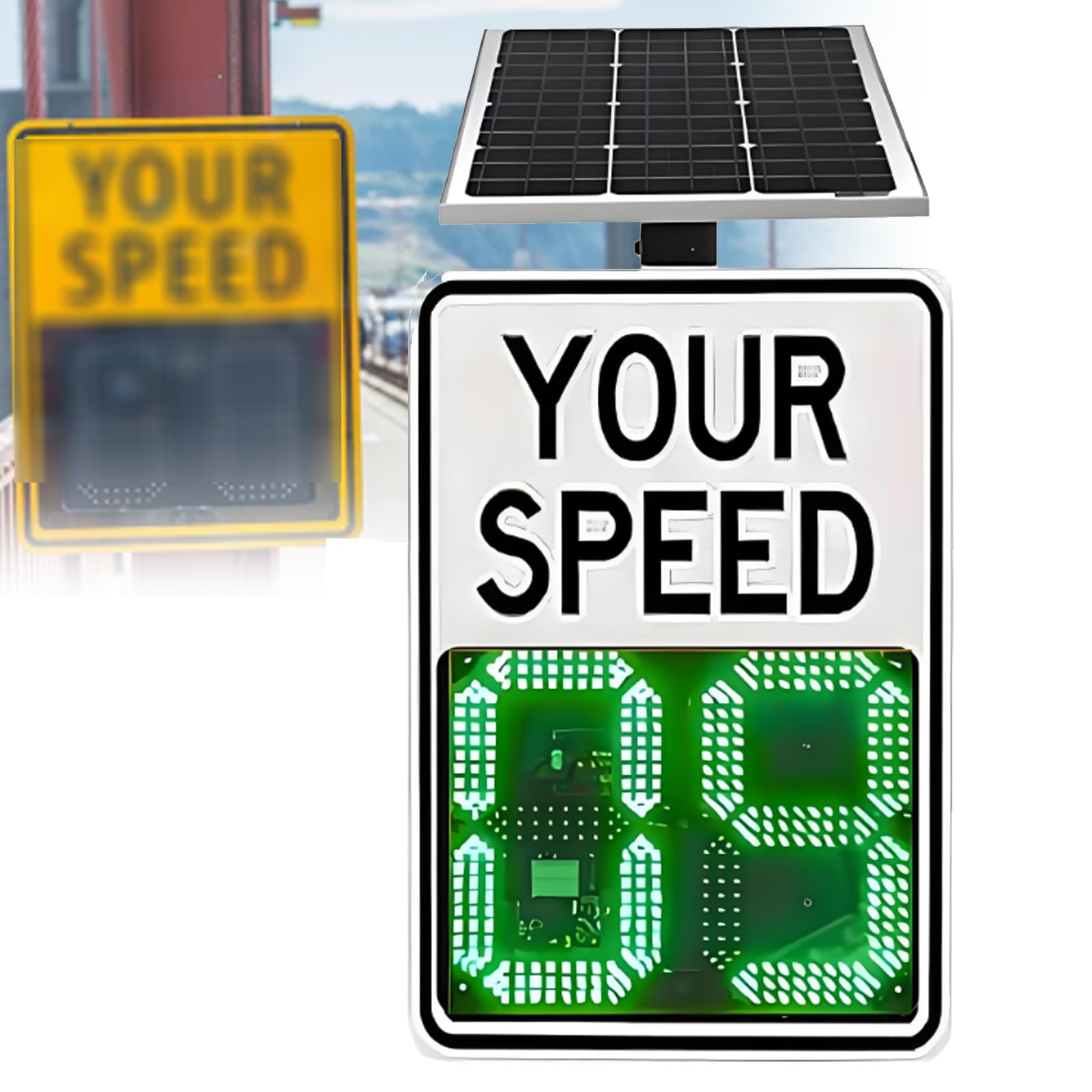FHRKA Solar Radar Speed Signs, LED Digital Solar Powered Radar Speed Limit Sign, Neighborhoods Traffic LED Speed Display Sign,20''×27''