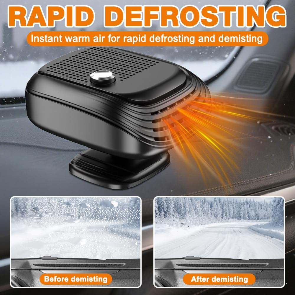 Auto Heizung 12V, 2 in 1 Heizlüfter Auto mit Windgeschwindigkeitsregelung, Tragbare Autoheizung 12v Zigarettenanzünder, Car Heater, Heizung für 12V Auto, LKWs, SUV, Van (Schwarz)