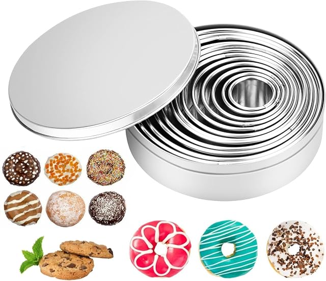 GOOHOME 12 Pcs Round Cookie Cutter 2.6 cm-11.3 cm Round Biscuit Pastry Cutters Pastry Cutter Ring Scone Cutter Dumpling Cutter with Box for Pastry Donut Fondant Baking DIY Cake