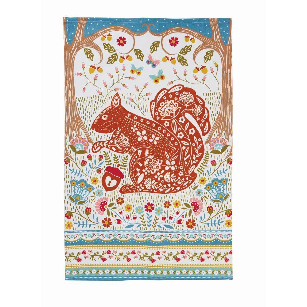 Tea Towel Cotton, Durable & Machine Washable, Eco-Friendly Design, Ideal Size, Animal Theme, Woodland Squirrel, Orange