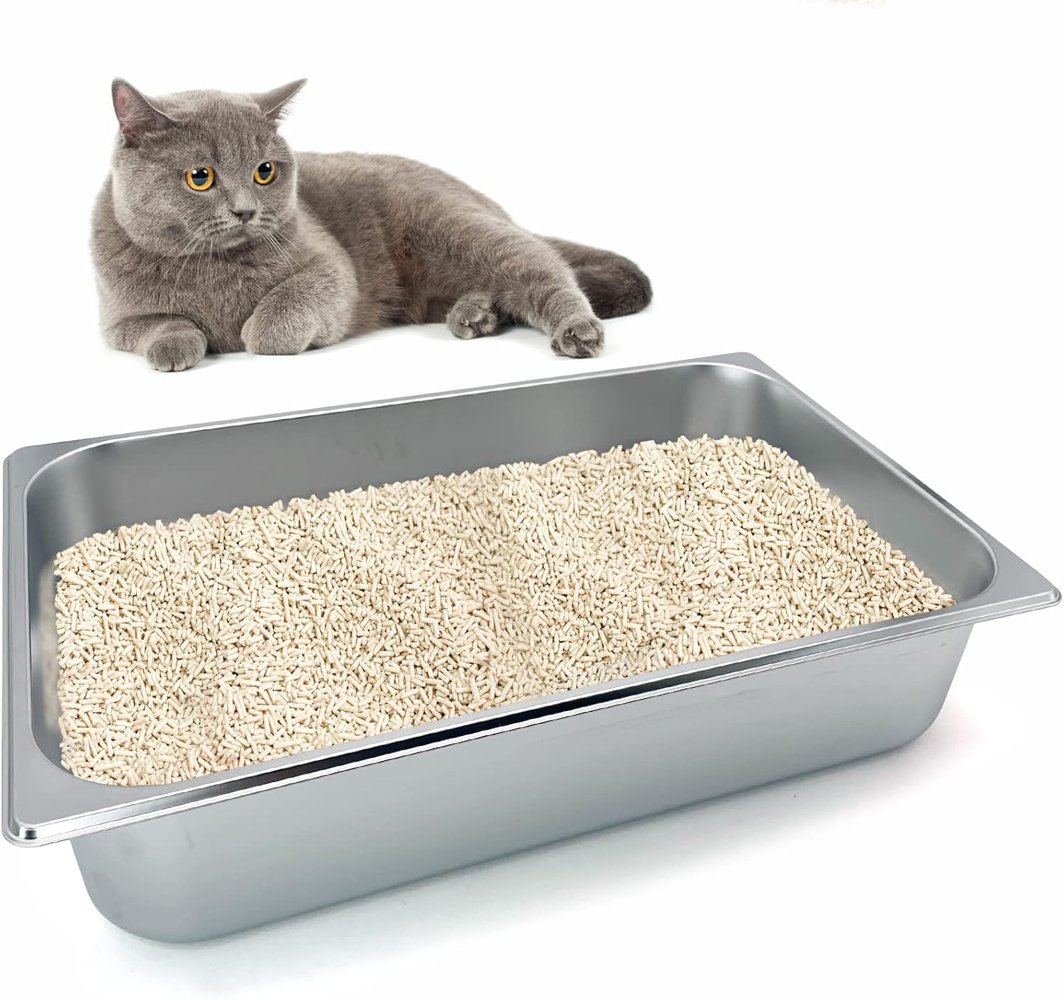 Fhiny Stainless Steel Litter Box for Cat, Large Size With High Sides and Non Slip Rubber Feet Cat Toilet Non Stick Smooth Surface Litter…