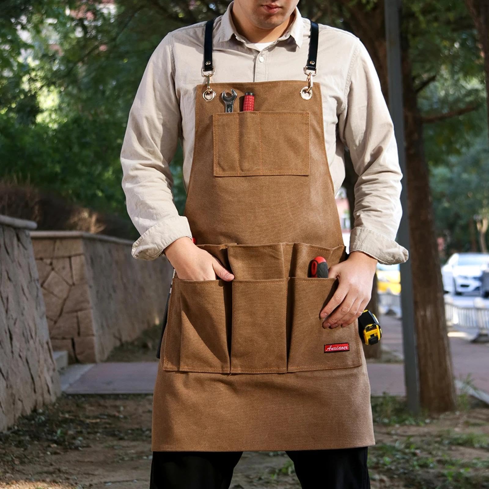 Delantal Cocina Baberos Delantales Delantal De Trabajo De Lona Encerada Resistente con Bolsillos Delantal De Carpintero Y Herrería para Hombres