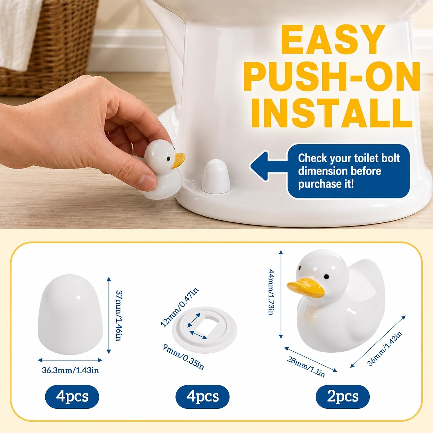 2Pcs Ceramic Duck Toilet Bolt Covers Decorative Toilet Screw Cover
