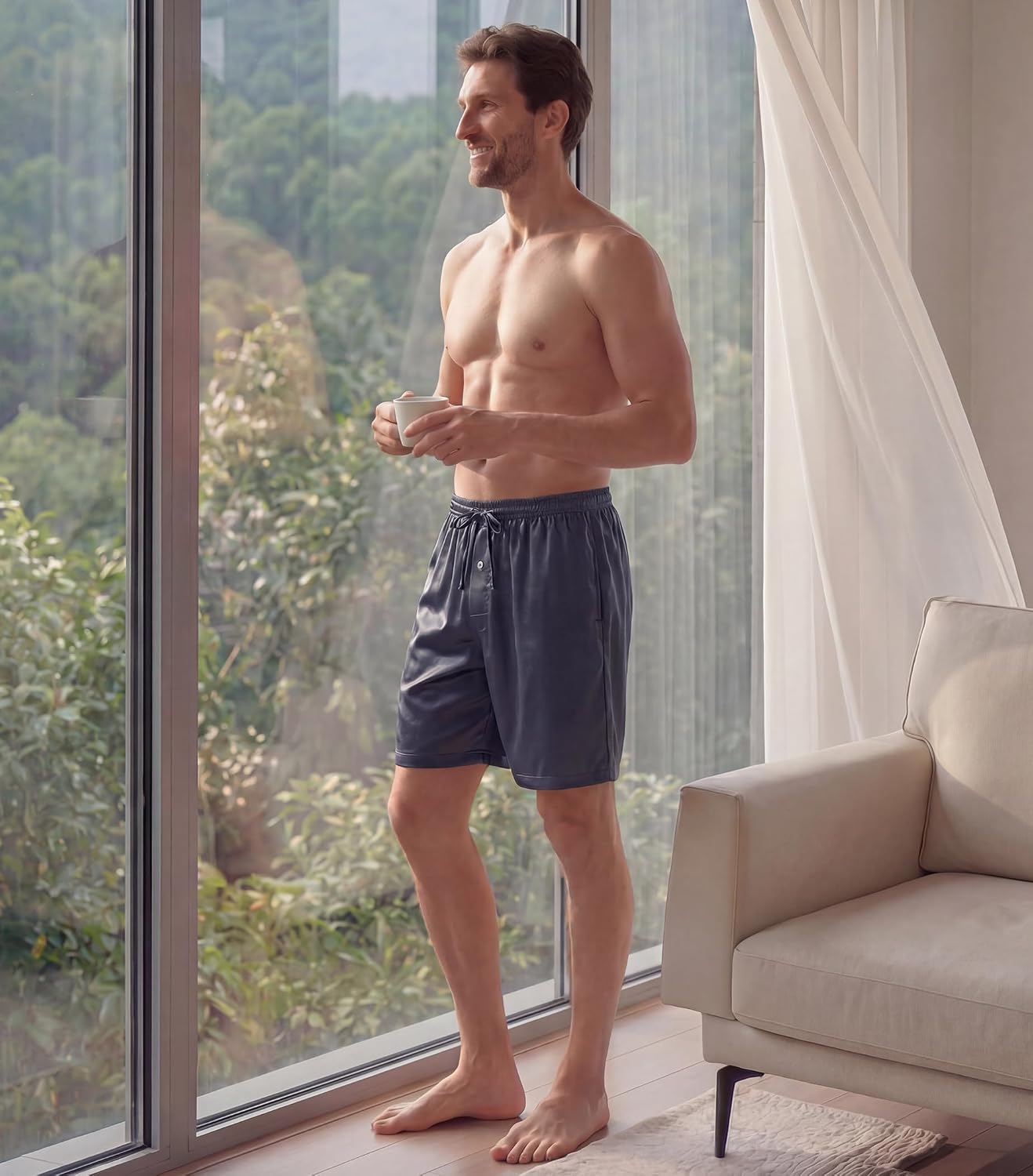 DAVID ARCHY Men's Satin Pajama Shorts Silky Silk-Like Sleep Bottoms Shiny Lounge Shorts Soft Comfy Lounge Pants with Pockets