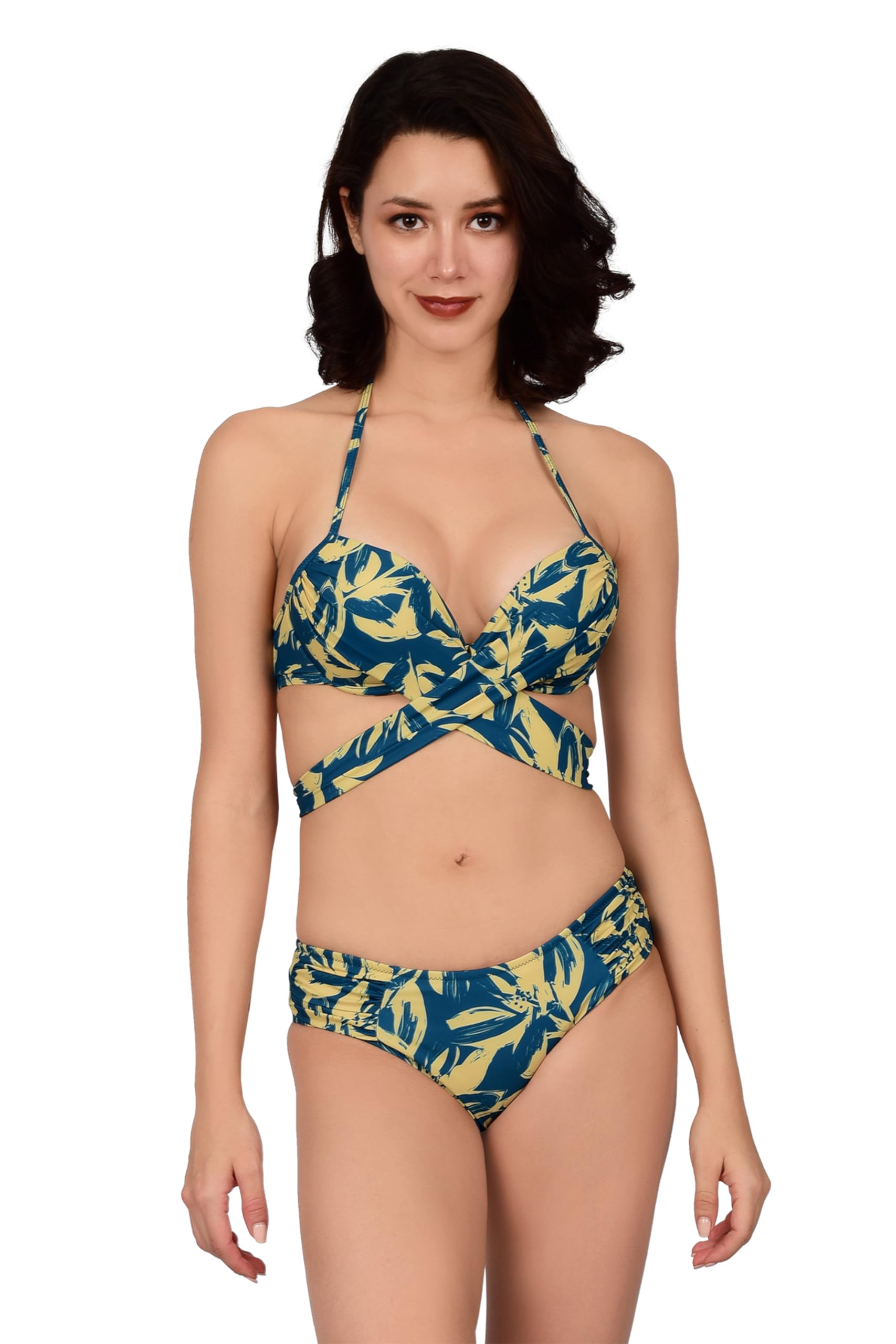 Polyamide Seamless Lightly Padded Printed Bandeu Swimwear for Women I Comfortable and Stylish Two Piece Strapless Beachwear - Green, Size - XS to L-image-31