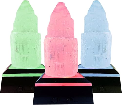 Miniatura 3 de ASENTE Torre de cristal de selenita de 4 pulgadas con soporte de luz, base iluminada para visualización de cristal de energía positiva, energía
