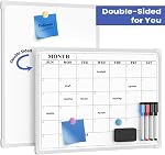 Whiteboard Monthly Calendar for Wall, 16 ”x 12” Small Flipchart with Plastic Frame, Hanging Flipchart Calendar with 3 Mini Sticky Notes for Kitchen Planner, Memo, Home and Office
