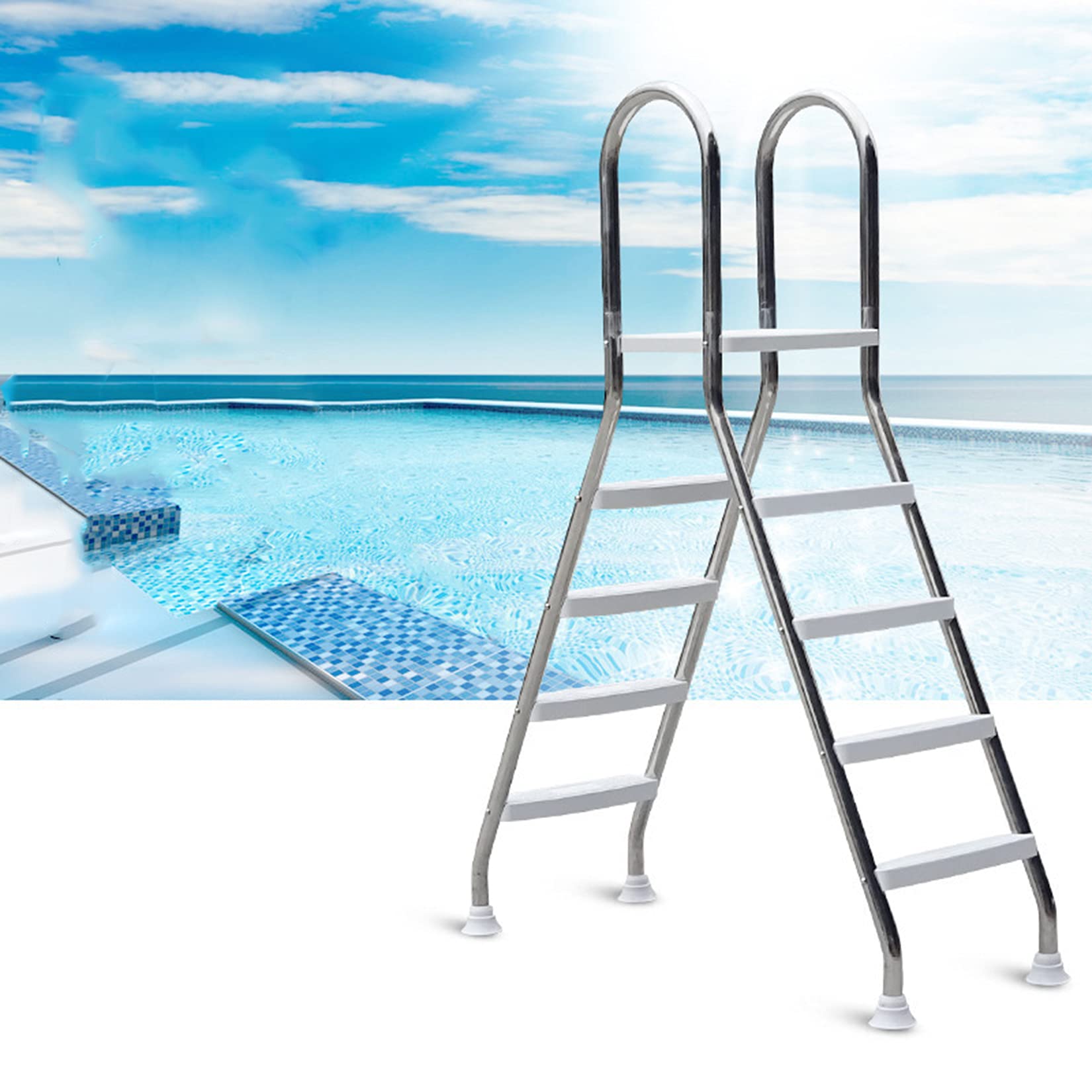 WTLONBF Above Ground Swimming Pool Ladder,304 Stainless Steel Steps Ladder,Max Load Capacity 500 Lb,Swimming Pool Double-Sided Escalator Supporting Equipment Climbing Ladder,4+4 H52