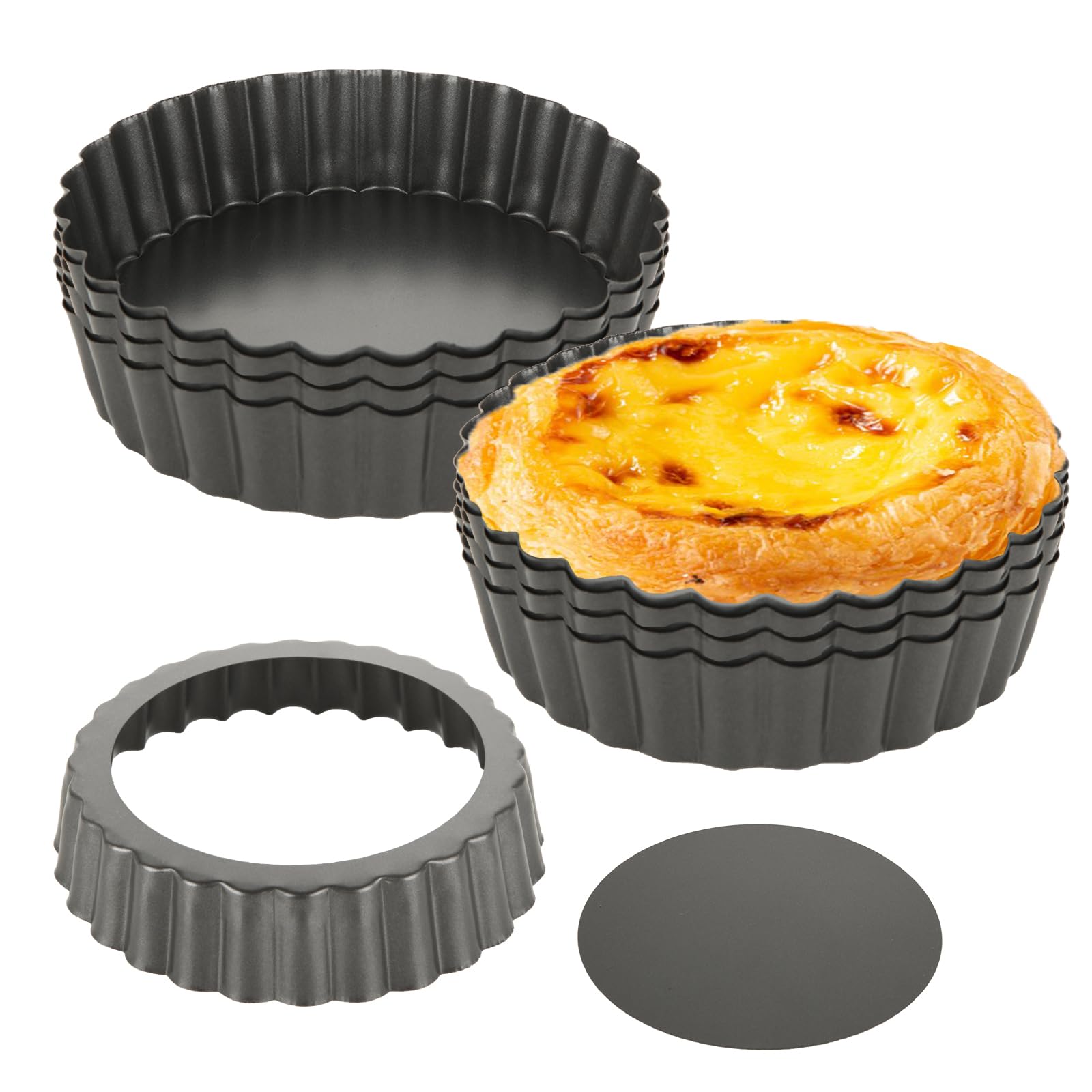 12 Unidades Molde Quiche Pequeño 12cm con Base Desmontable Moldes Tartaletas Individuales de Acero al Carbono Antiadherente molde tartaleta para Hornear Mini Tartas y Quiches